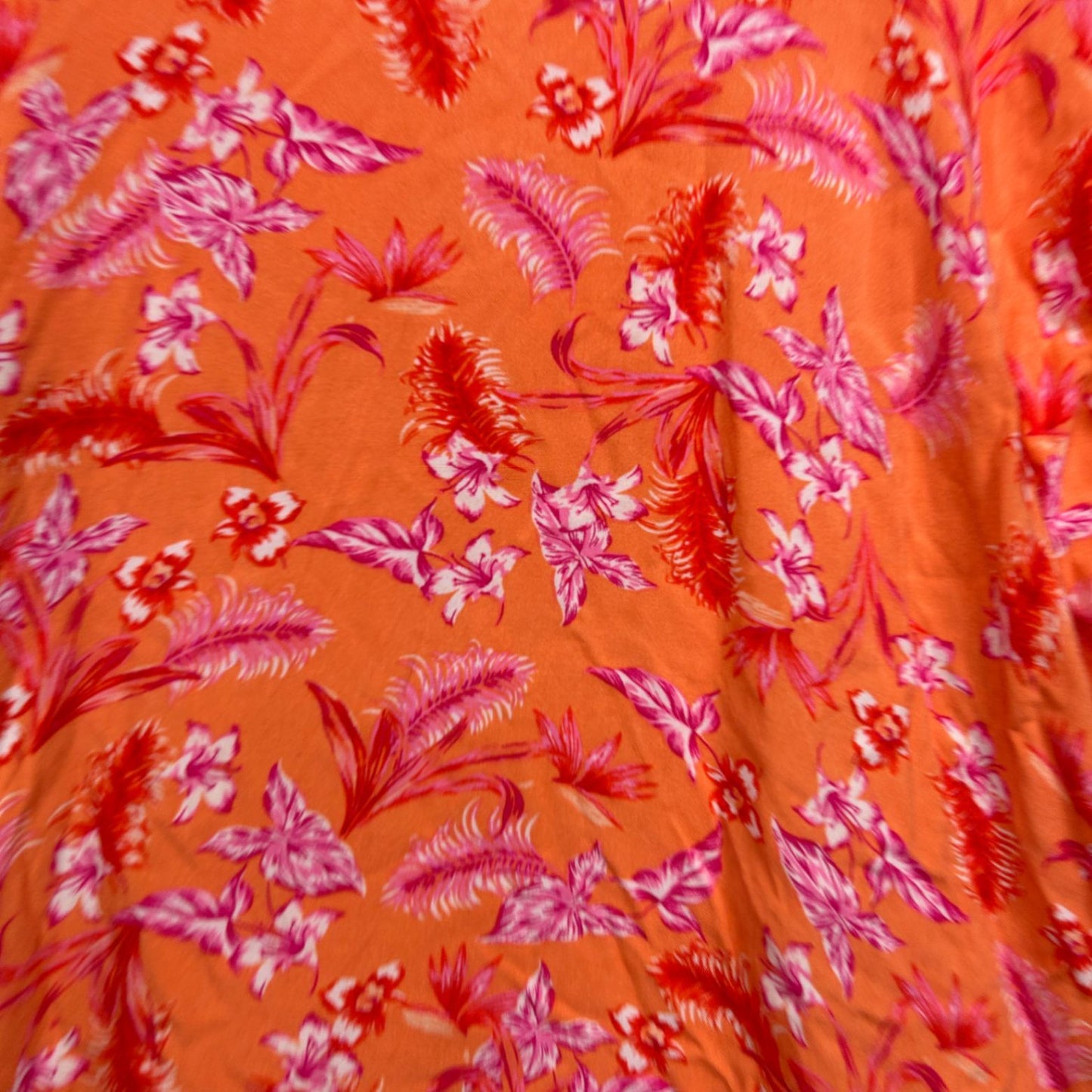 Rockmans Orange Pink Viscose Short Sleeve Floral Top Blouse Size 16