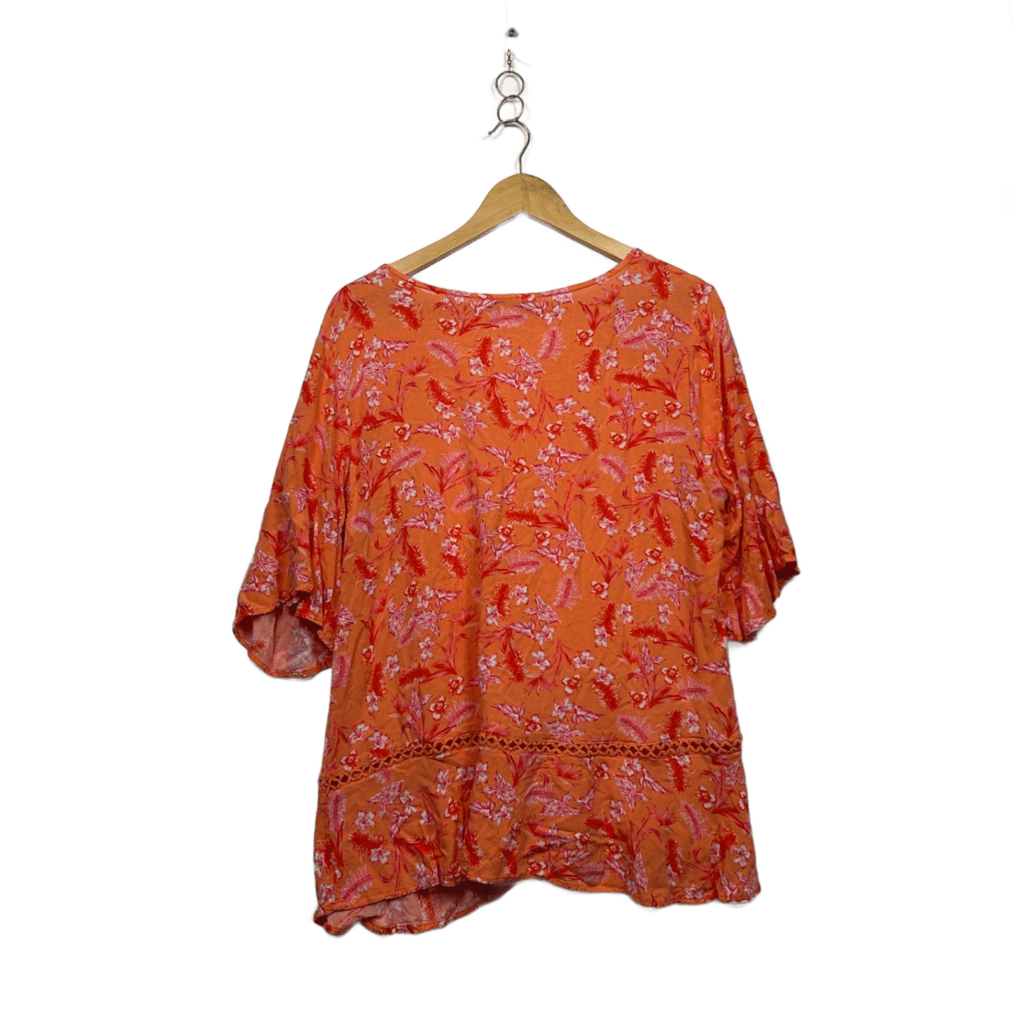 Rockmans Orange Pink Viscose Short Sleeve Floral Top Blouse Size 16