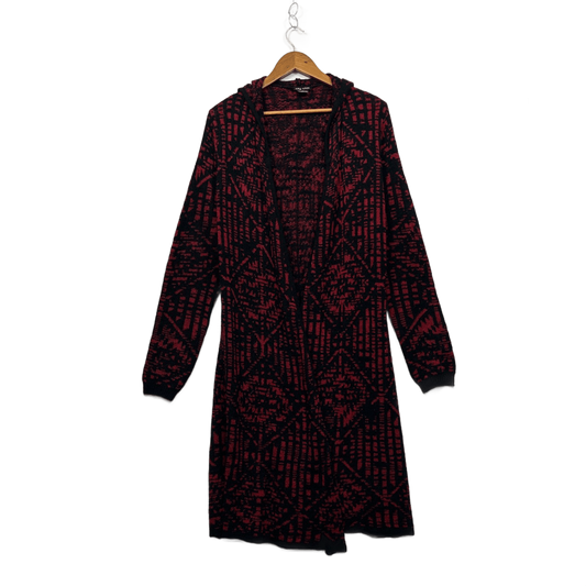 City Chic Black Red Hooded Longline Cardigan Jumper Size 14 Plus XS Aztec Print
