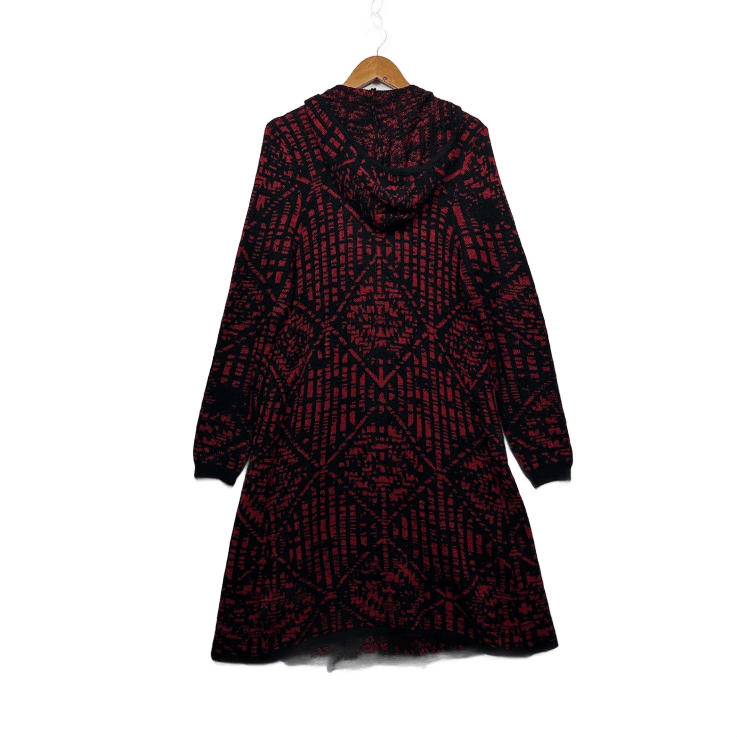 City Chic Black Red Hooded Longline Cardigan Jumper Size 14 Plus XS Aztec Print