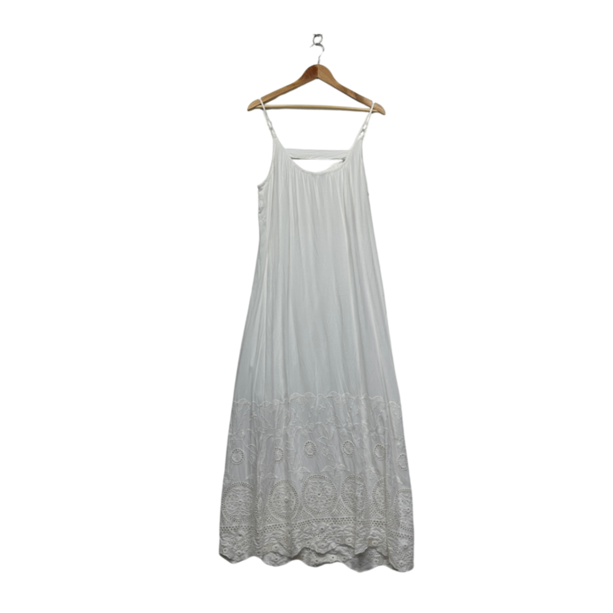 Rockmans White Viscose Sleeveless Broderie Boho Maxi Dress Size 14