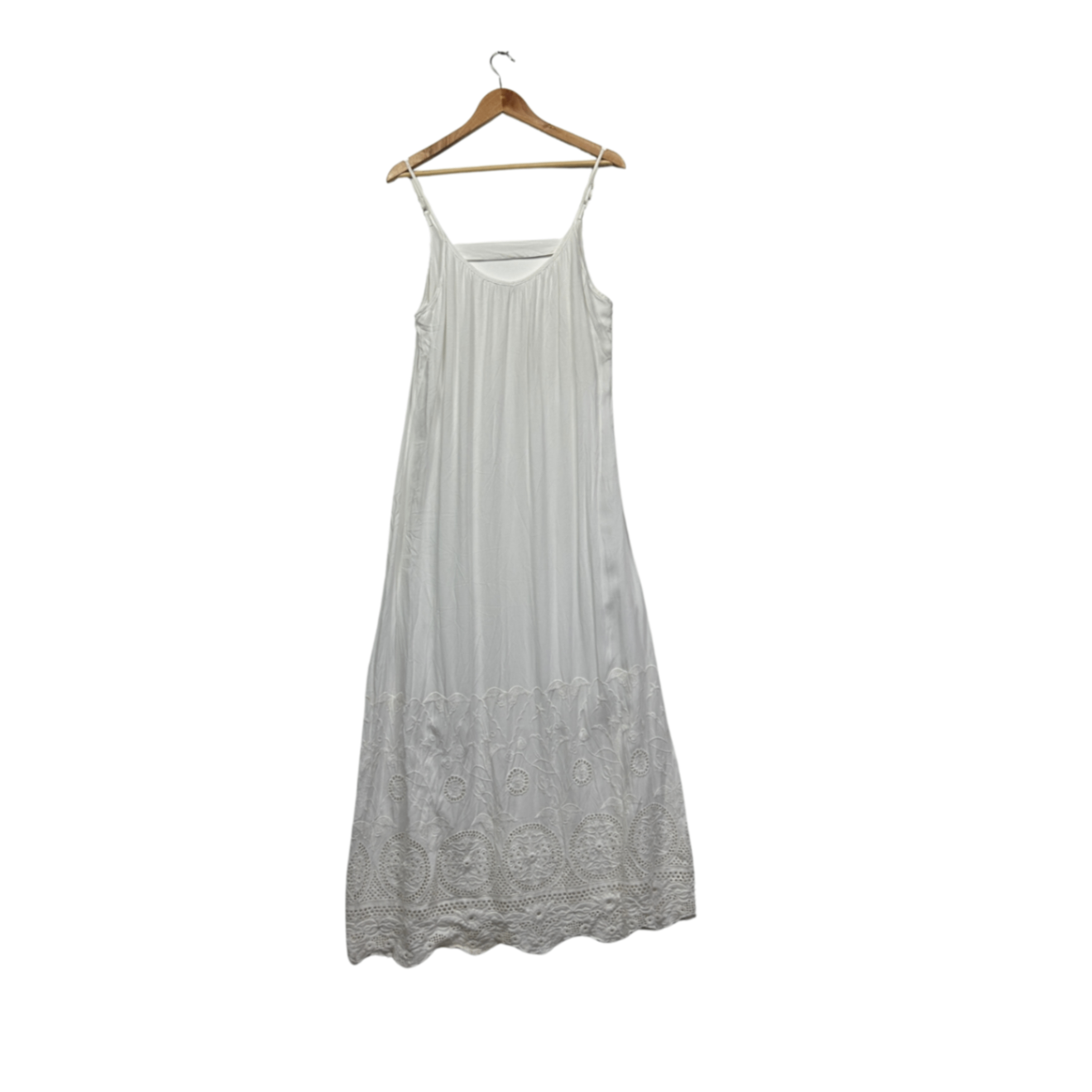 Rockmans White Viscose Sleeveless Broderie Boho Maxi Dress Size 14