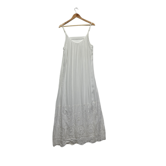 Rockmans White Viscose Sleeveless Broderie Boho Maxi Dress Size 14