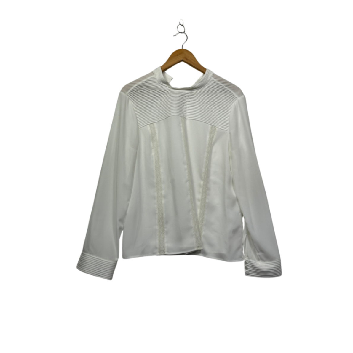 Witchery Long Sleeve Pleated Sheer High Neck Blouse Size 14