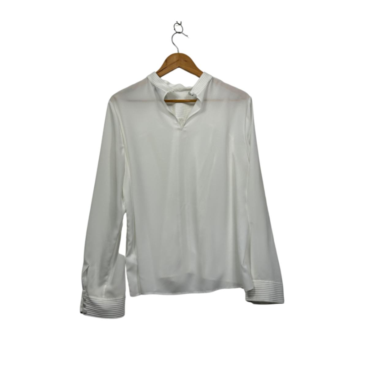 Witchery Long Sleeve Pleated Sheer High Neck Blouse Size 14