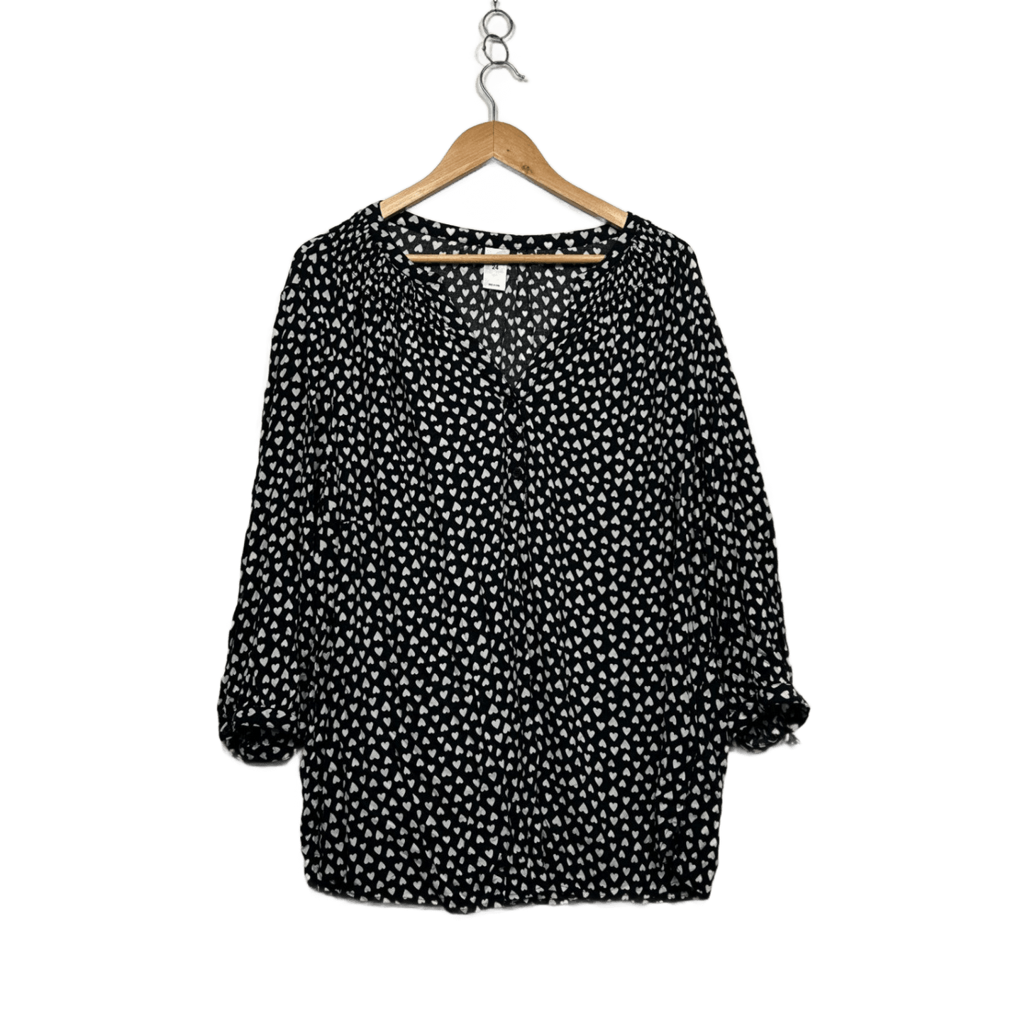 Alexia Black White Heart Print Viscose Long Sleeve Fit Blouse Size 24