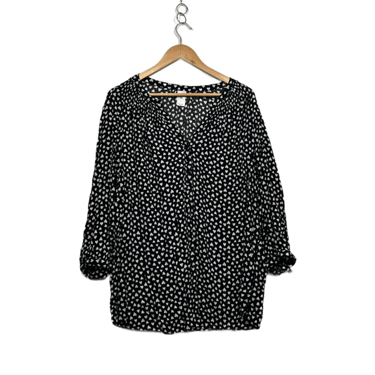 Alexia Black White Heart Print Viscose Long Sleeve Fit Blouse Size 24