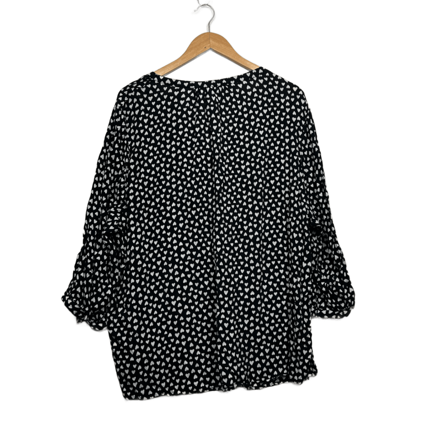 Alexia Black White Heart Print Viscose Long Sleeve Fit Blouse Size 24