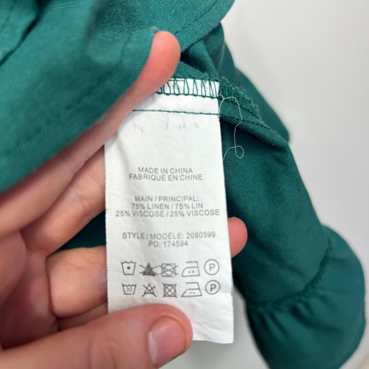 Beme Green Linen Blend 3/4 Sleeve Ruffle Hem Hi Low Top Tunic Size 28