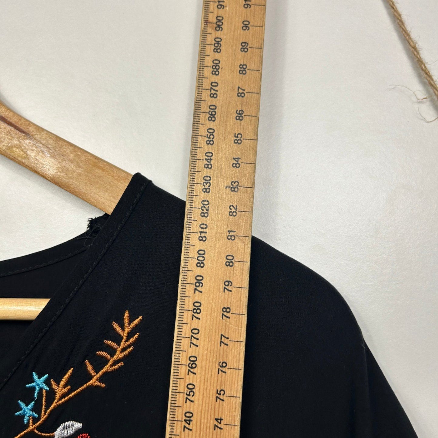 SHEIN Embroidered Boho Black Short Sleeve Smock Viscose Dress Size 14