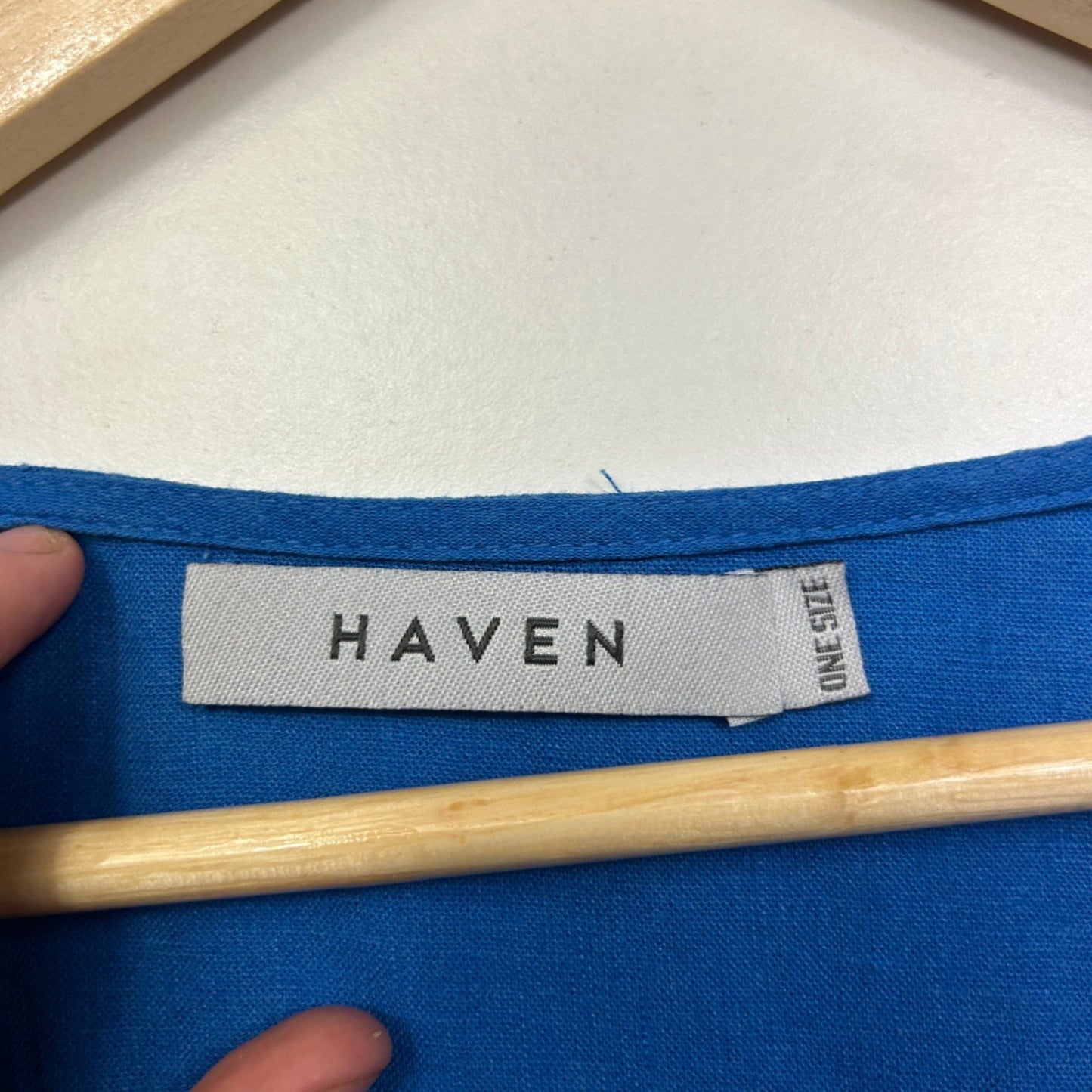Haven Womens Blue Linen Blend Button Up Roll Tab Sleeve Blouse Top One Size