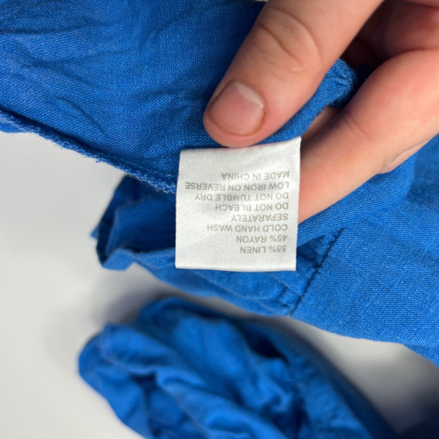 Haven Womens Blue Linen Blend Button Up Roll Tab Sleeve Blouse Top One Size