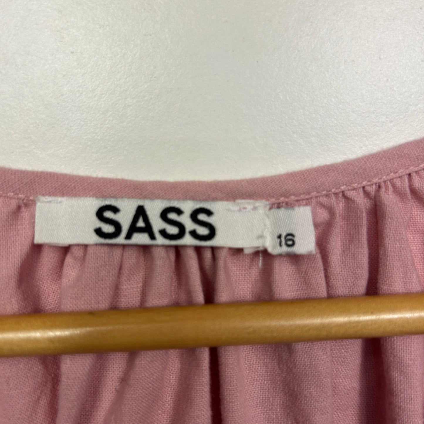 Sass Women's Pink Linen 3/4 Sleeve V-Neck Hi Low Top Blouse Size 16