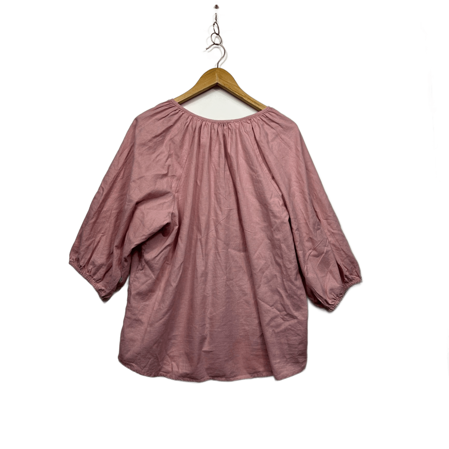 Sass Women's Pink Linen 3/4 Sleeve V-Neck Hi Low Top Blouse Size 16