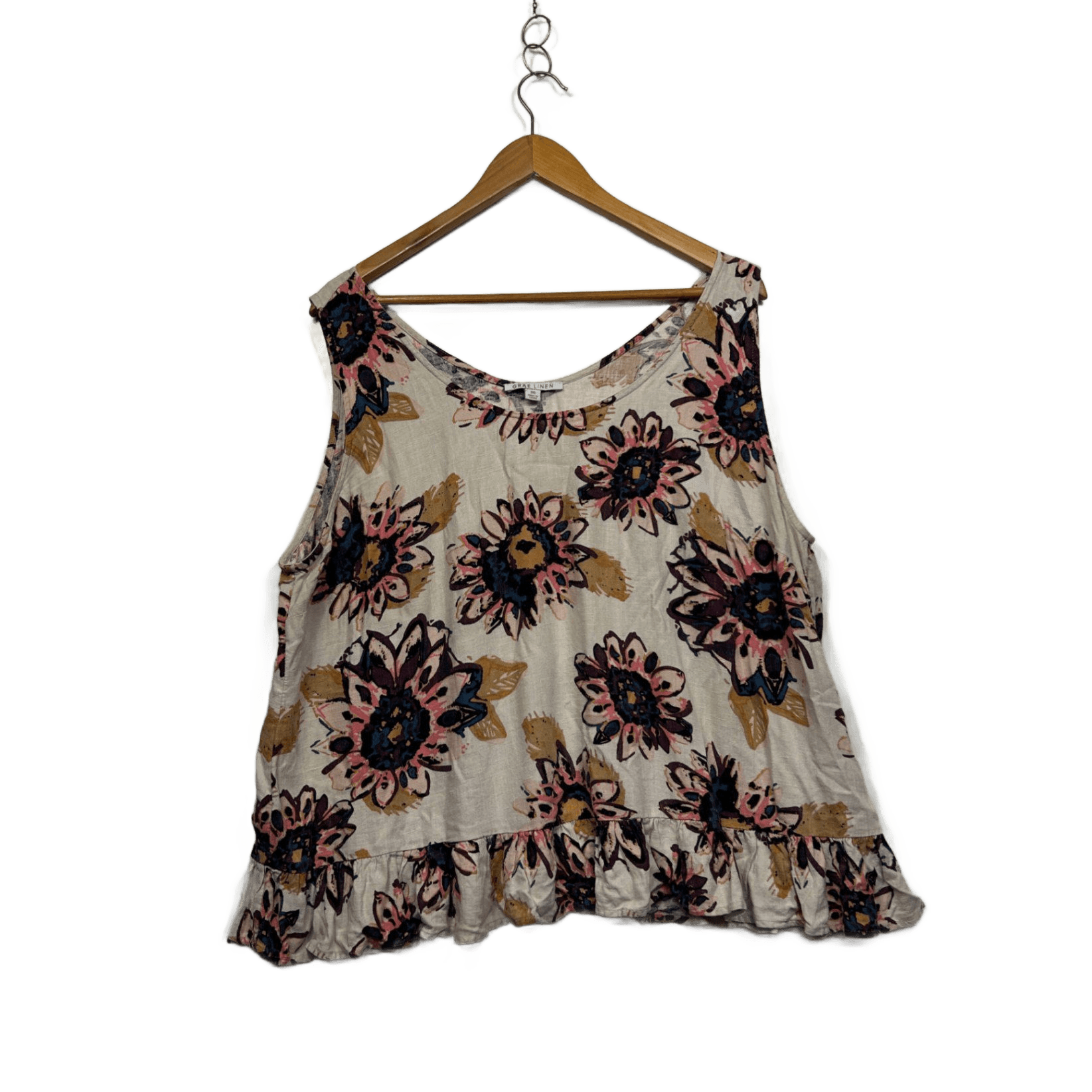 Suzanne Grae Linen Sleeveless Floral Top Blouse Size 20