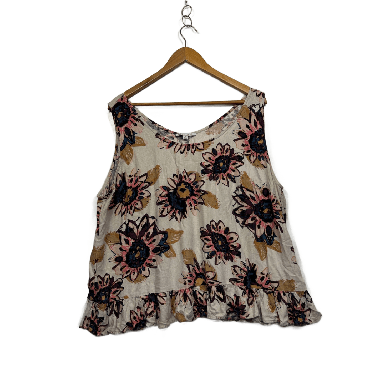 Suzanne Grae Linen Sleeveless Floral Top Blouse Size 20