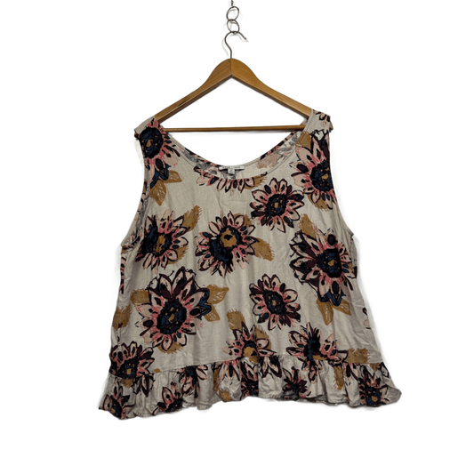 Suzanne Grae Linen Sleeveless Floral Top Blouse Size 20