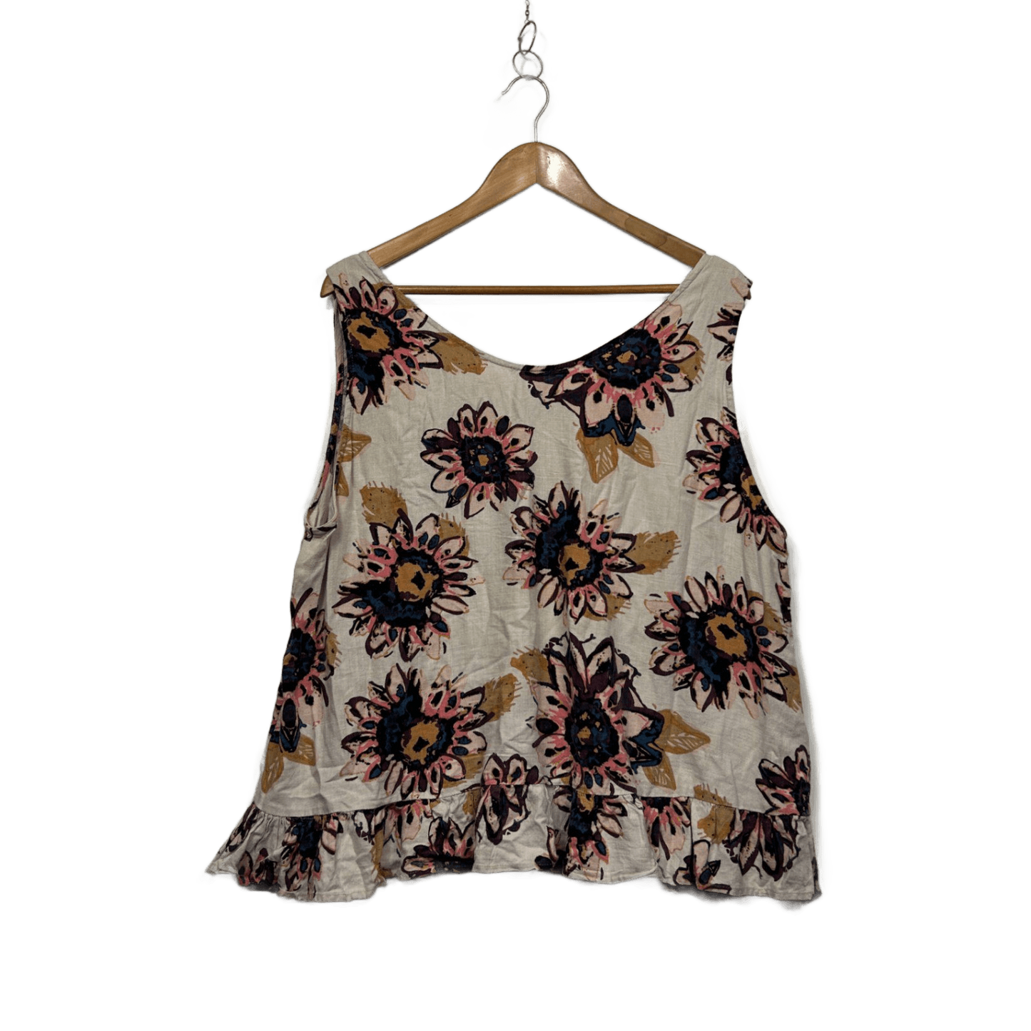 Suzanne Grae Linen Sleeveless Floral Top Blouse Size 20