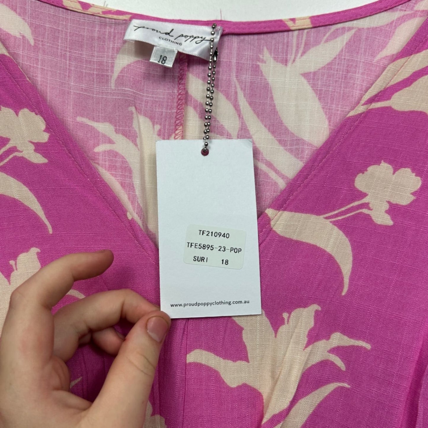 New Proud Poppy Pink Floral 3/4 Sleeve Hi Low Hem Peak Dress Size 18