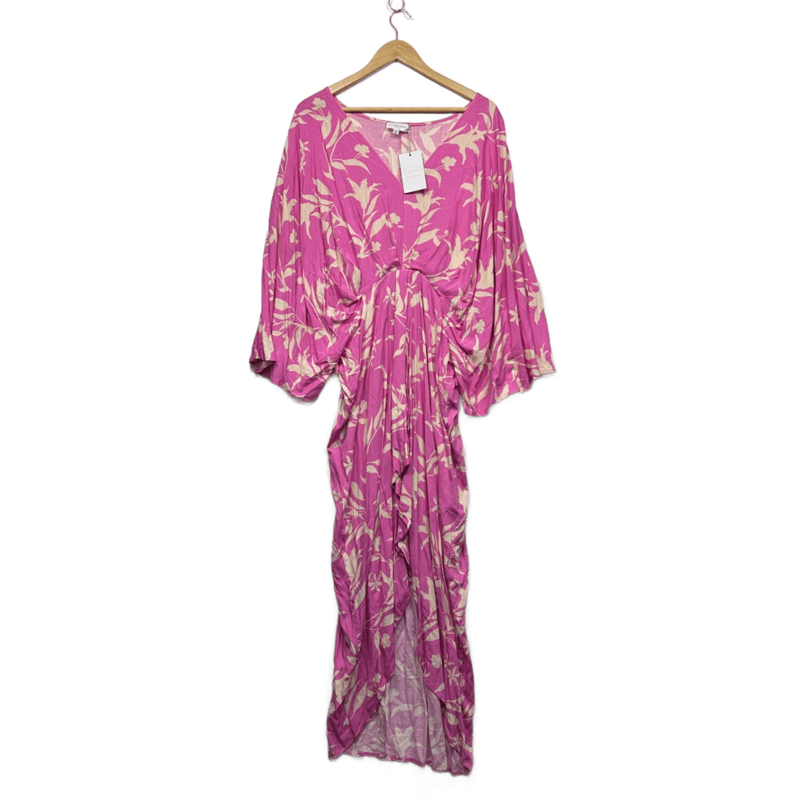 New Proud Poppy Pink Floral 3/4 Sleeve Hi Low Hem Peak Dress Size 18