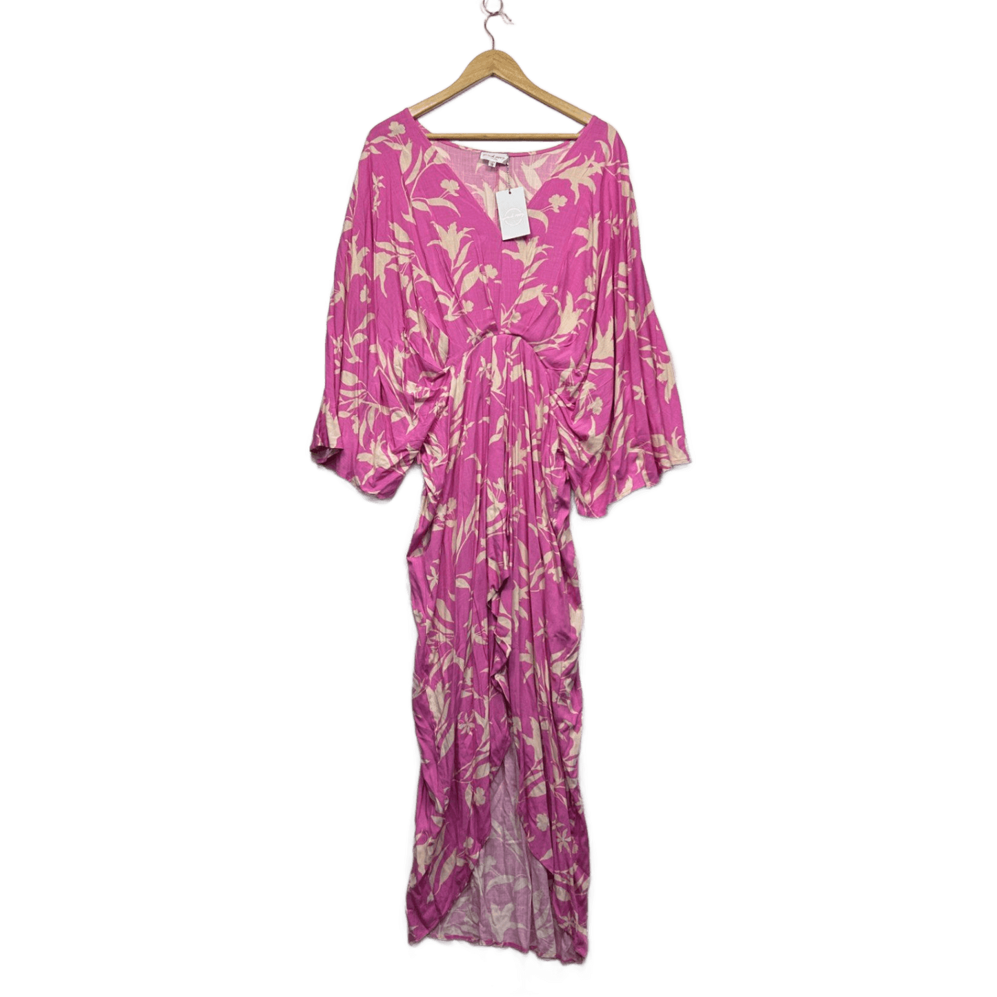 New Proud Poppy Pink Floral 3/4 Sleeve Hi Low Hem Peak Dress Size 18