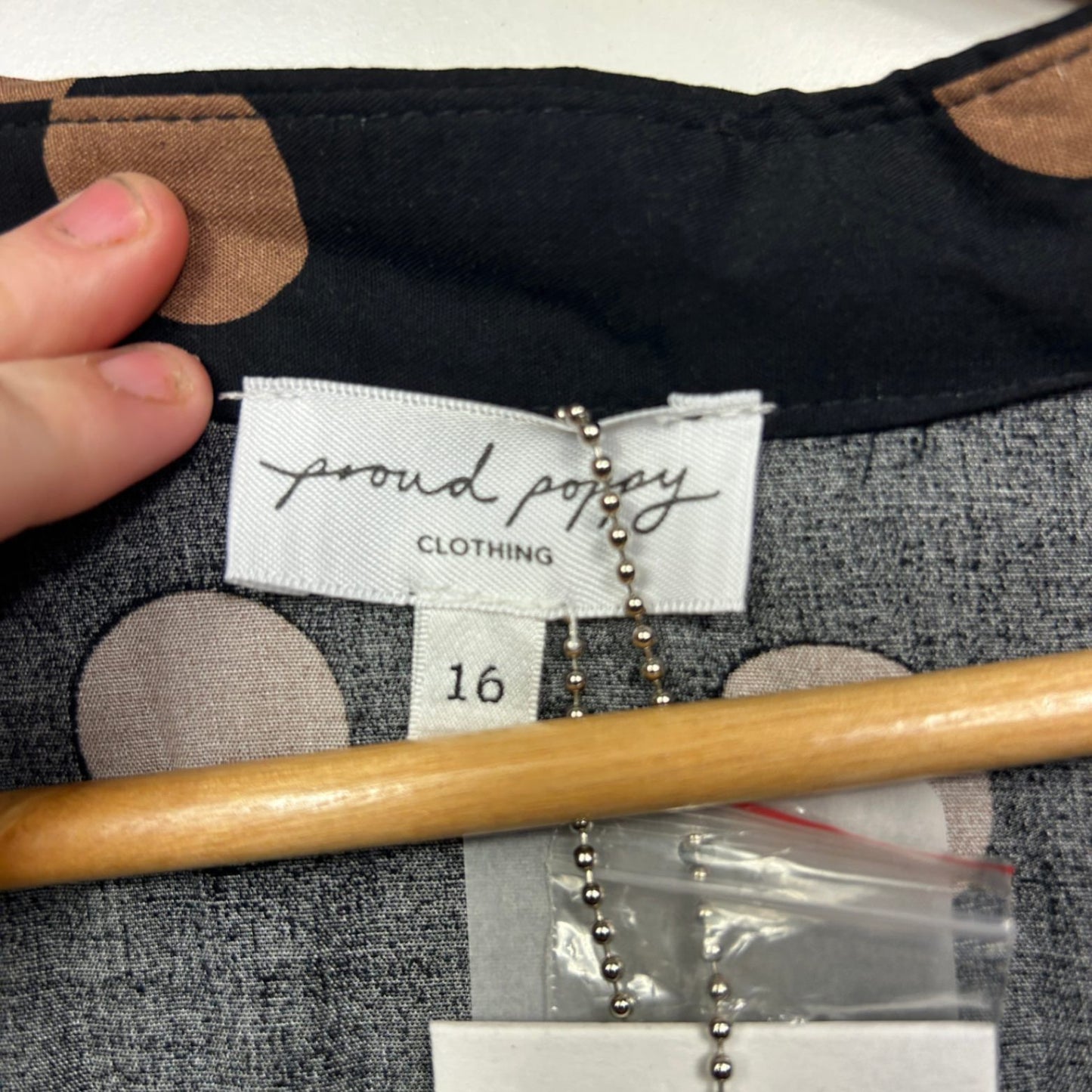 Proud Poppy Black Beige Short Sleeve Polka Dot Maxi Dress Size 16