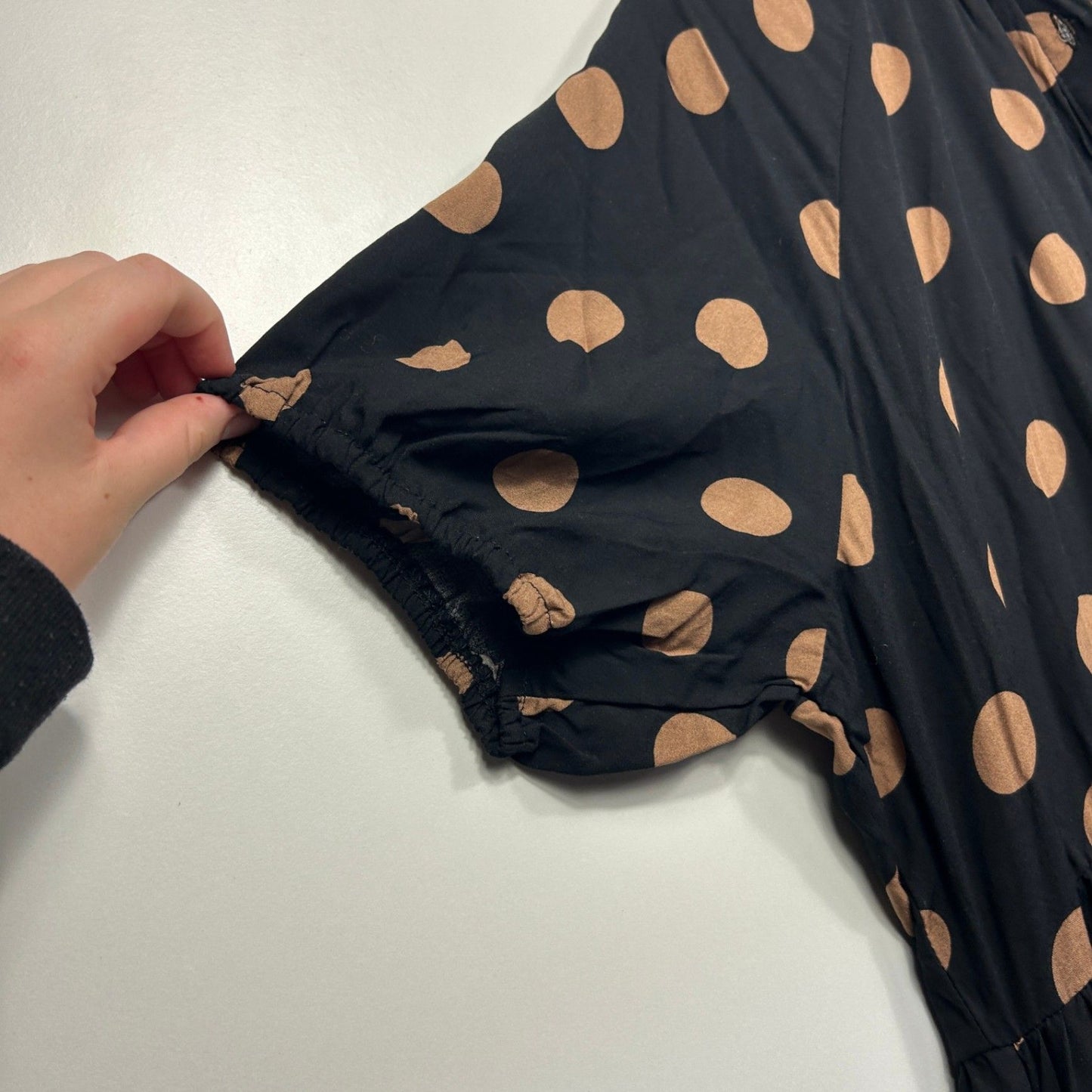 Proud Poppy Black Beige Short Sleeve Polka Dot Maxi Dress Size 16