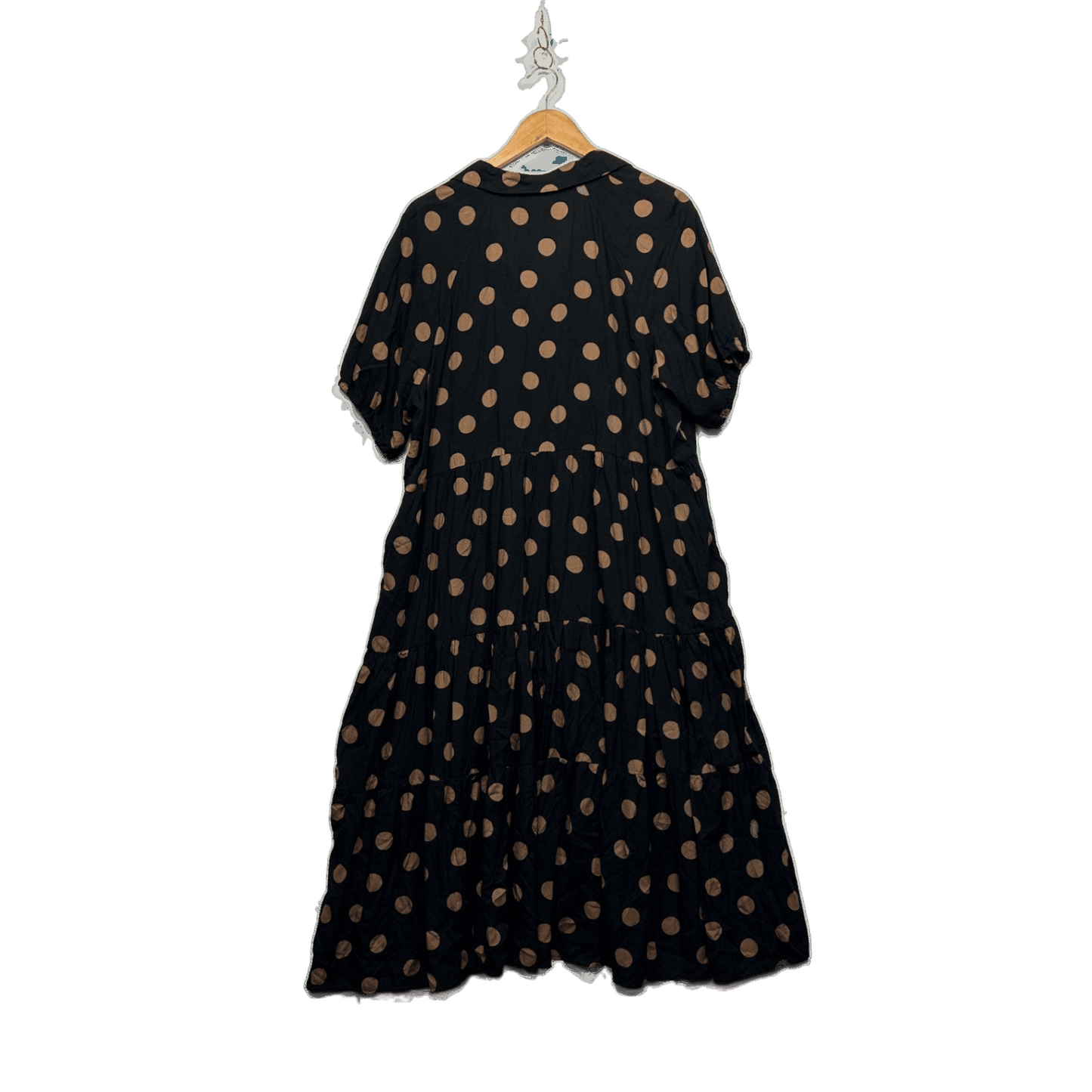 Proud Poppy Black Beige Short Sleeve Polka Dot Maxi Dress Size 16