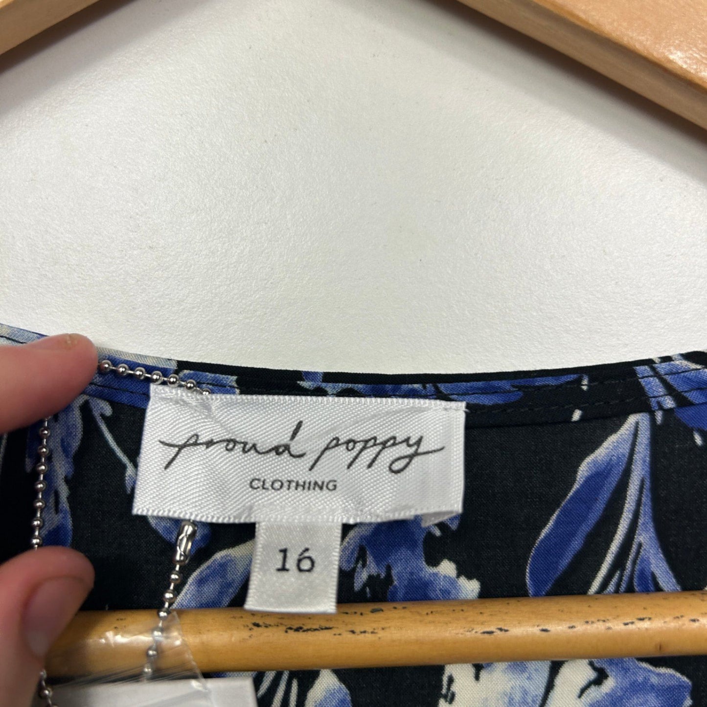 Proud Poppy Black Blue Long Sleeve Floral Boho Rayon Maxi Dress Size 16