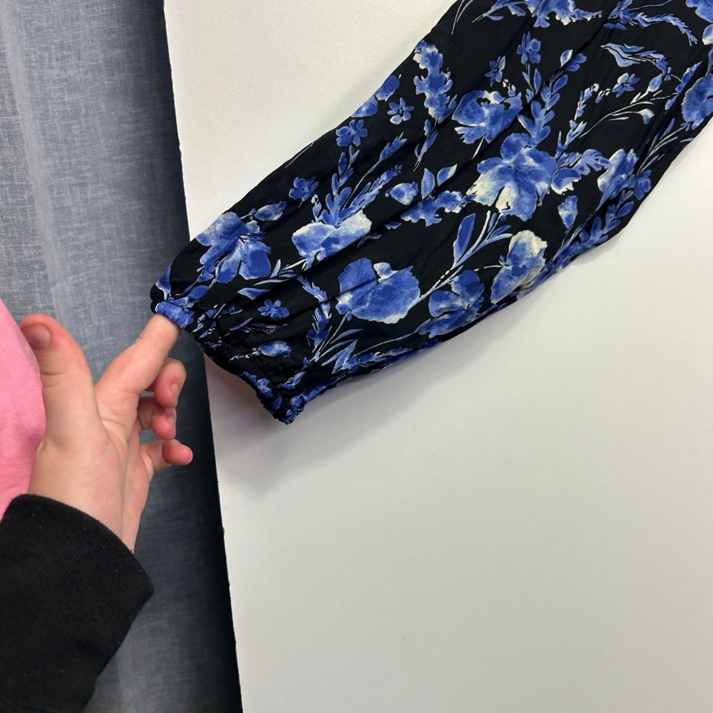 Proud Poppy Black Blue Long Sleeve Floral Boho Rayon Maxi Dress Size 16