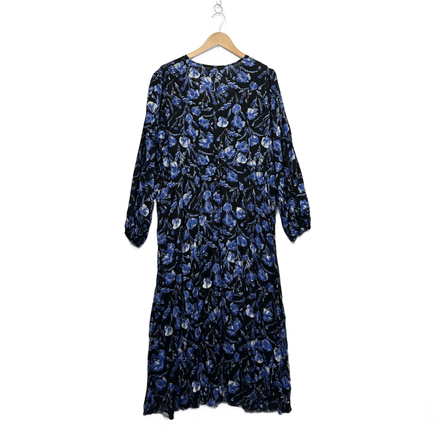 Proud Poppy Black Blue Long Sleeve Floral Boho Rayon Maxi Dress Size 16