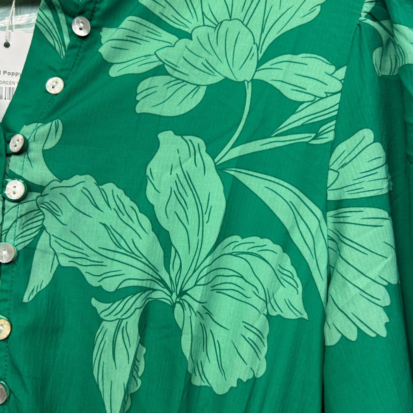 Proud Poppy Green Long Sleeve Floral Boho Rayon Maxi Dress Size 14