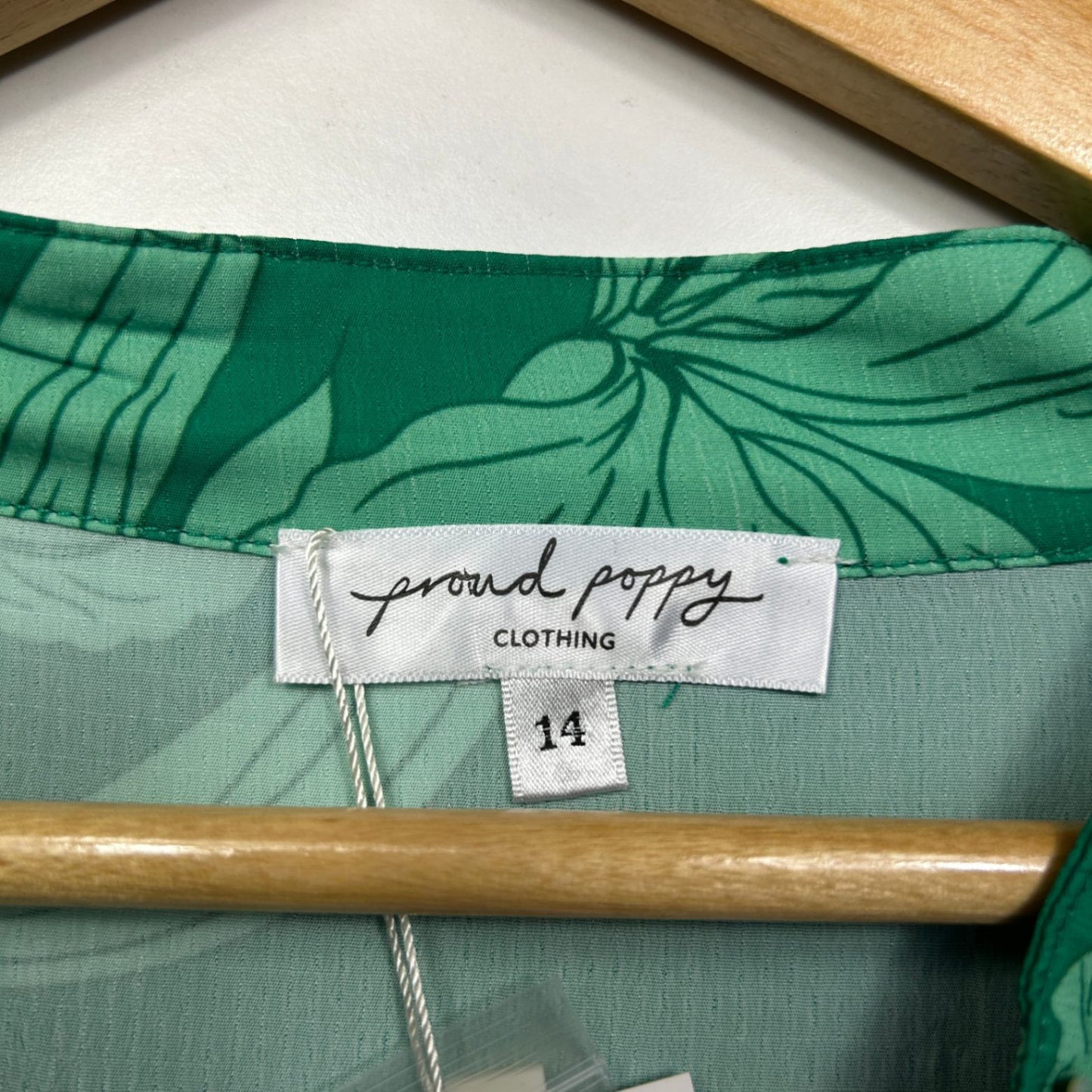 Proud Poppy Green Long Sleeve Floral Boho Rayon Maxi Dress Size 14