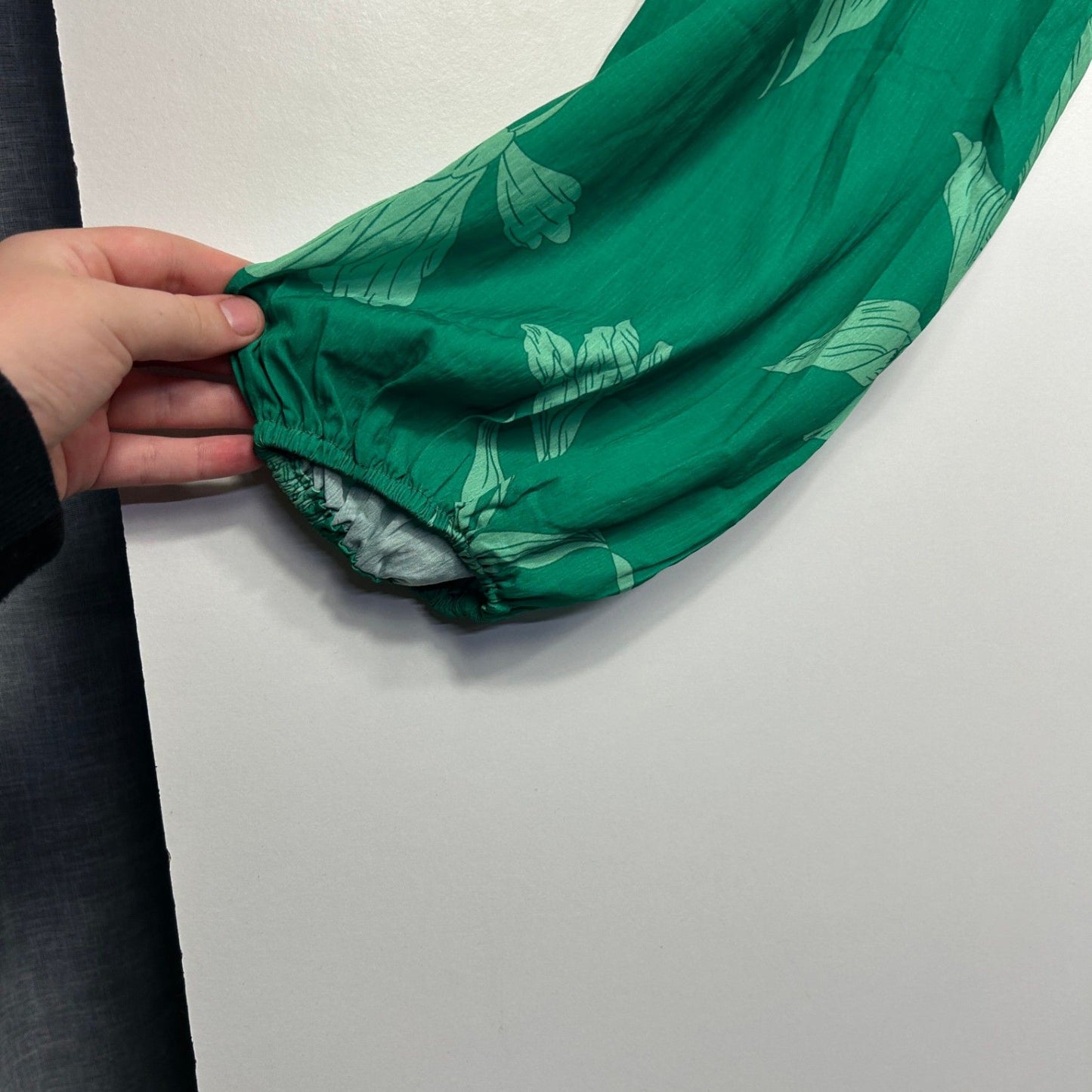 Proud Poppy Green Long Sleeve Floral Boho Rayon Maxi Dress Size 14