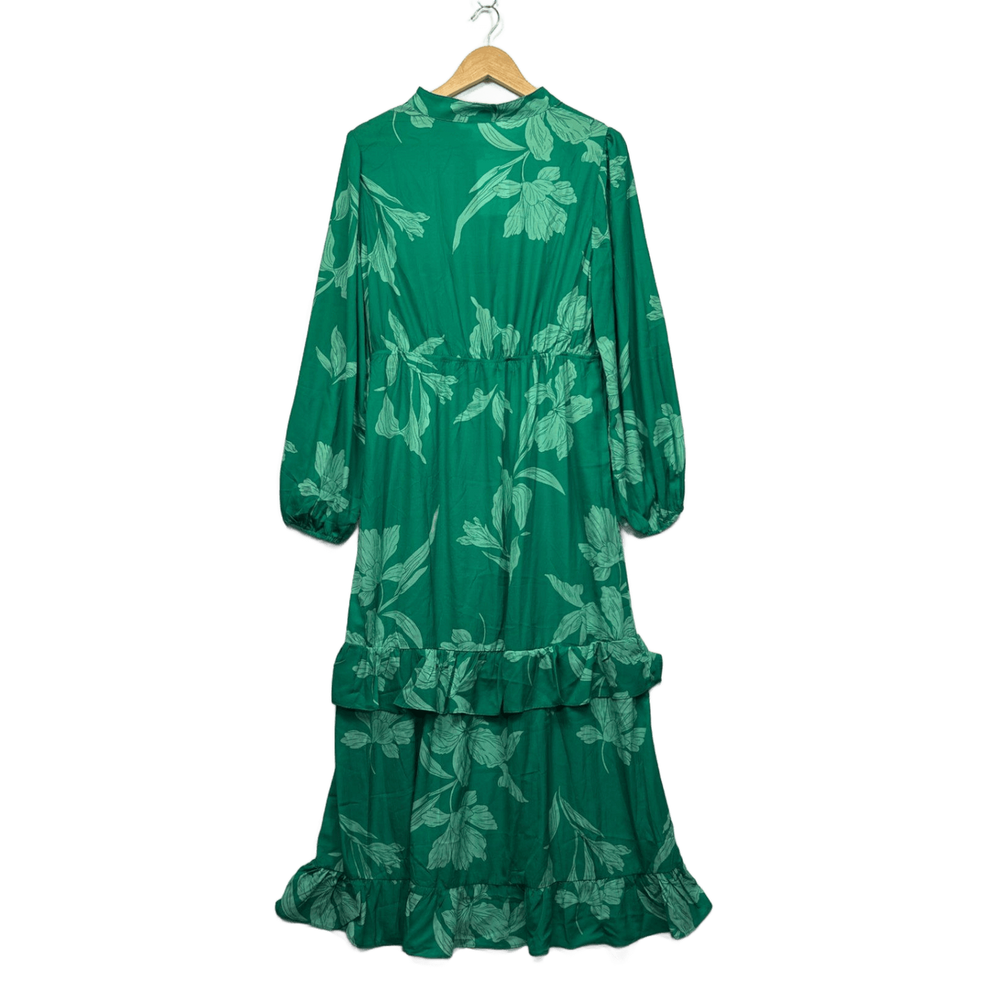 Proud Poppy Green Long Sleeve Floral Boho Rayon Maxi Dress Size 14