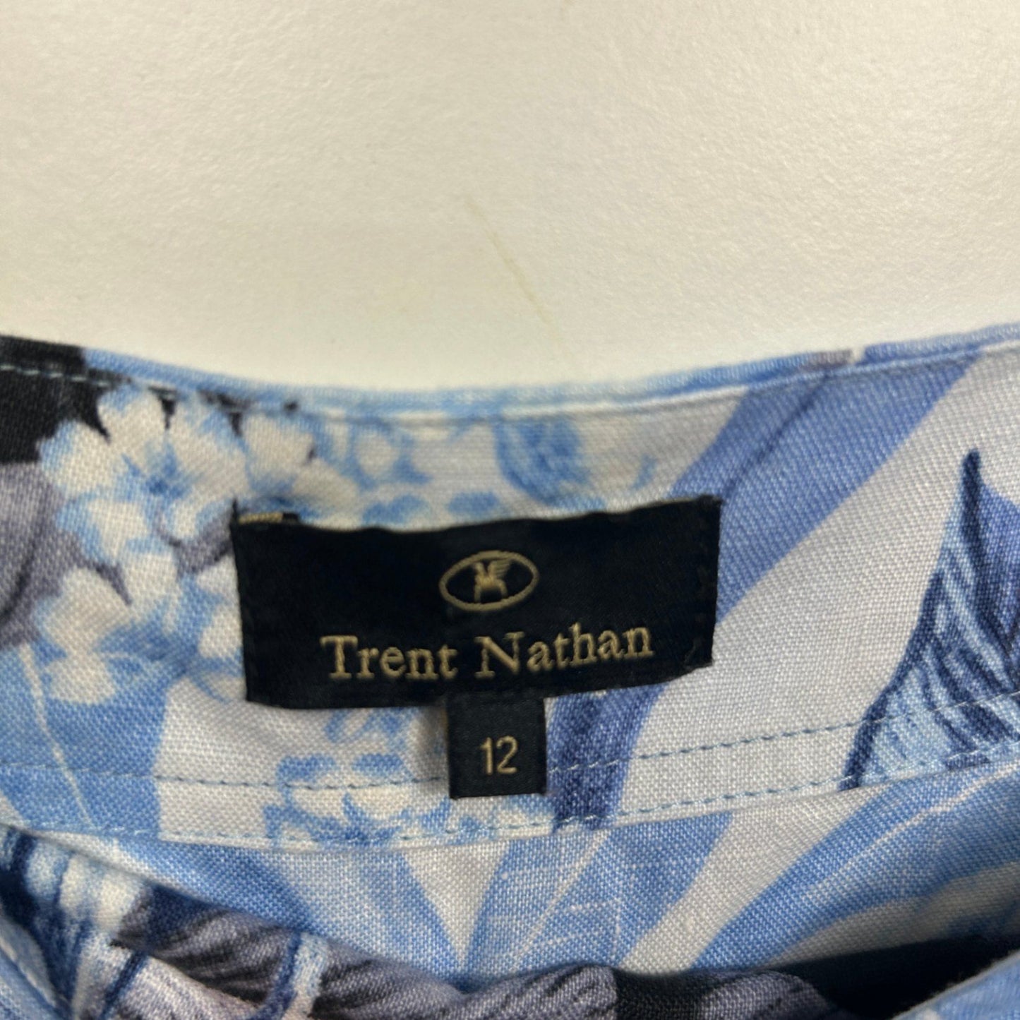 Trent Nathan Women's Blue White Linen Floral Sleeveless Dress Size 12