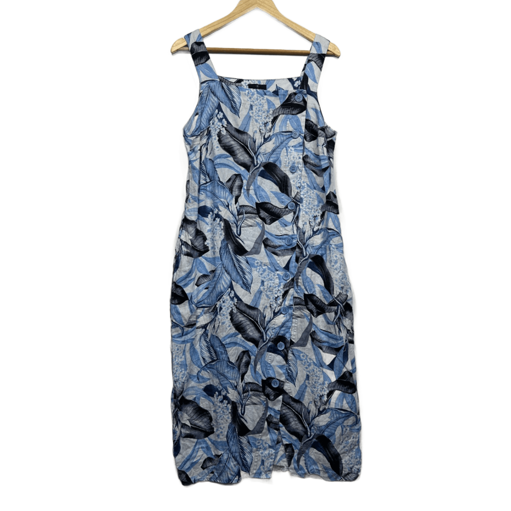 Trent Nathan Women's Blue White Linen Floral Sleeveless Dress Size 12