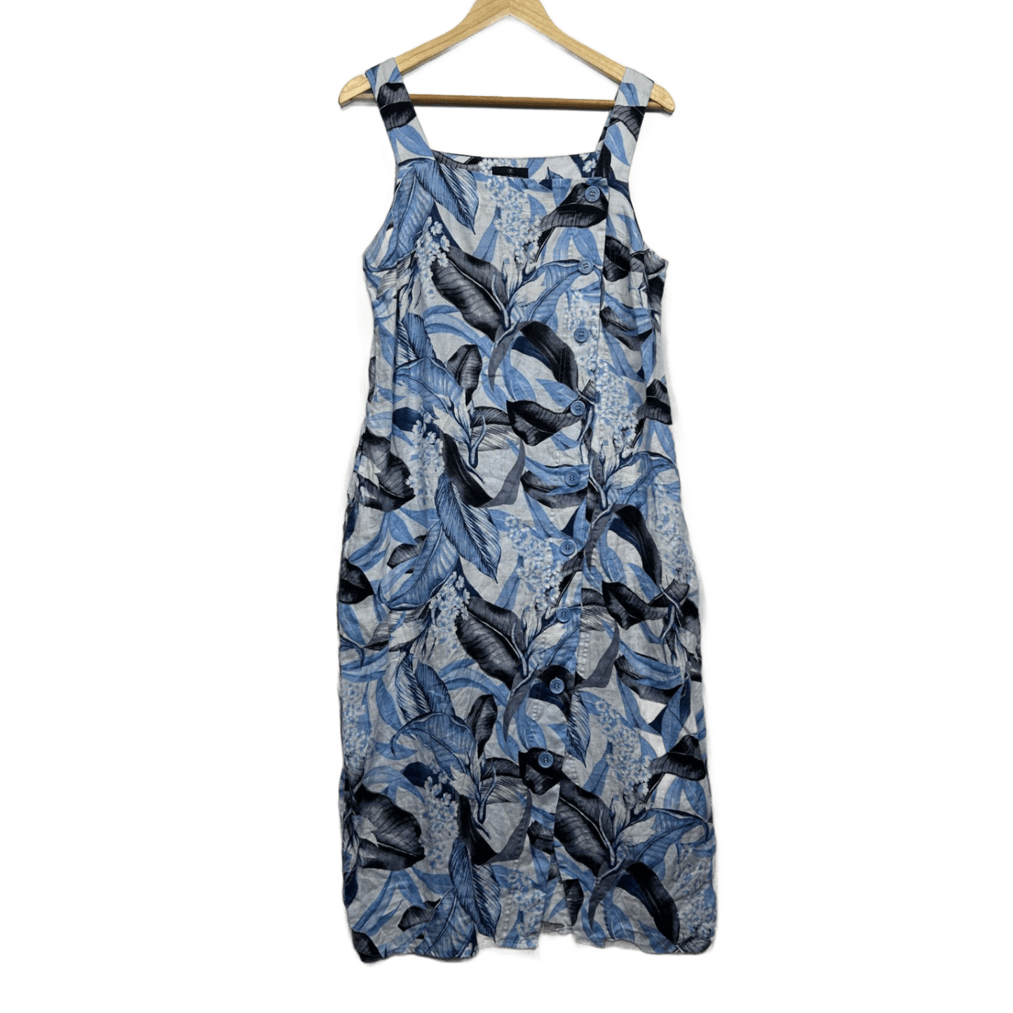 Trent Nathan Women's Blue White Linen Floral Sleeveless Dress Size 12