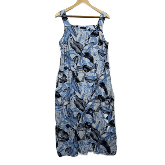 Trent Nathan Women's Blue White Linen Floral Sleeveless Dress Size 12