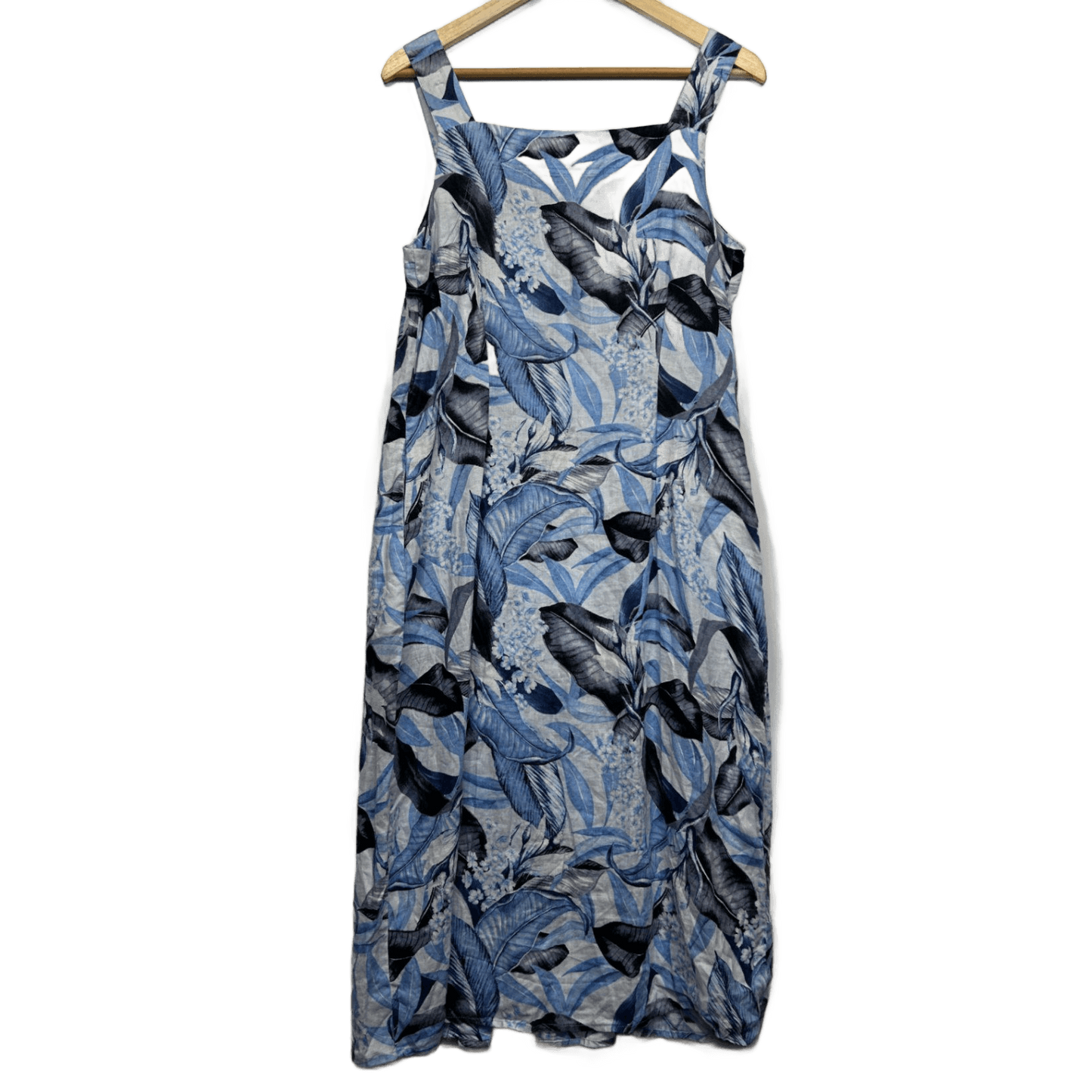 Trent Nathan Women's Blue White Linen Floral Sleeveless Dress Size 12