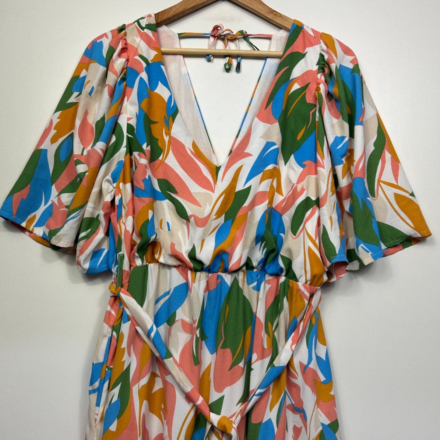 Spicy Sugar Multicoloured Short Sleeve Maxi V Neck Boho Dress Size 14