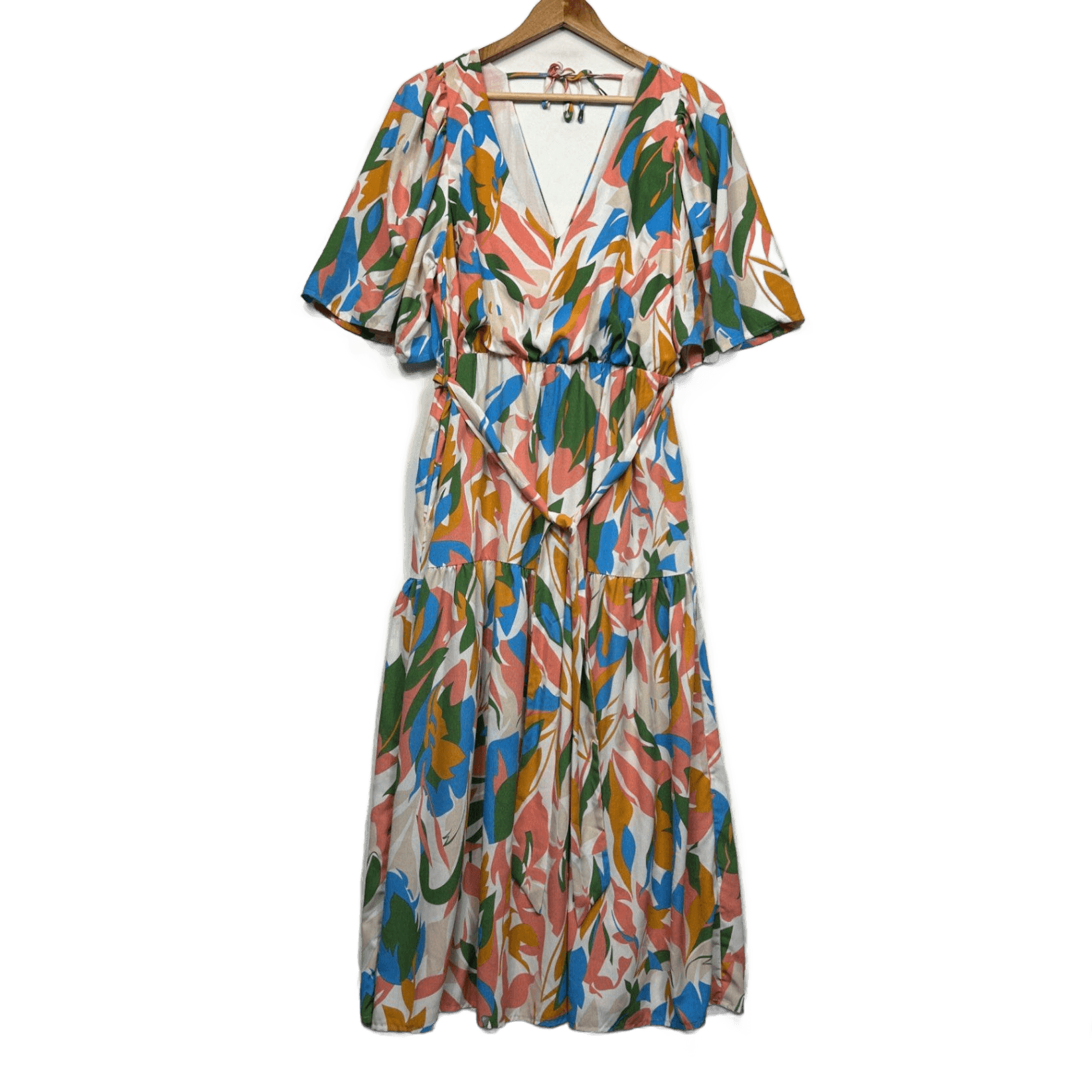 Spicy Sugar Multicoloured Short Sleeve Maxi V Neck Boho Dress Size 14
