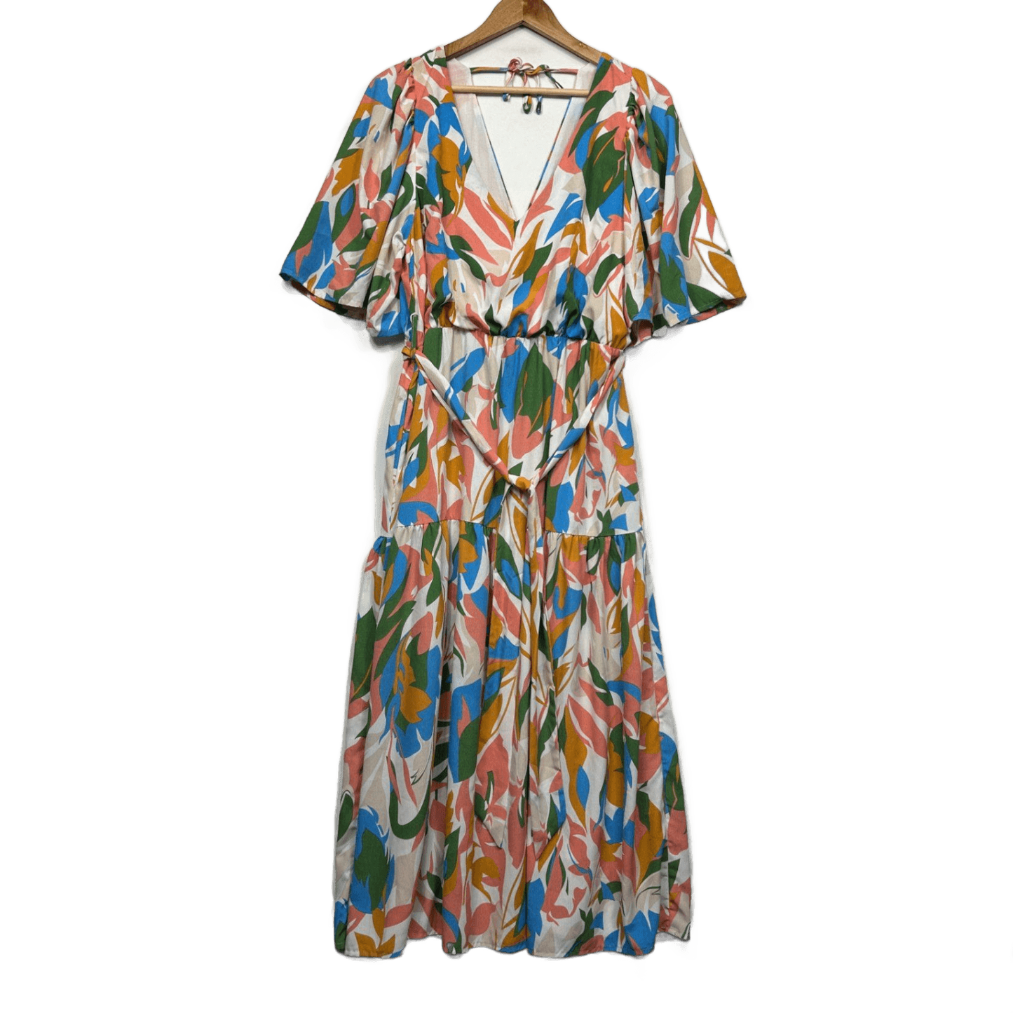 Spicy Sugar Multicoloured Short Sleeve Maxi V Neck Boho Dress Size 14