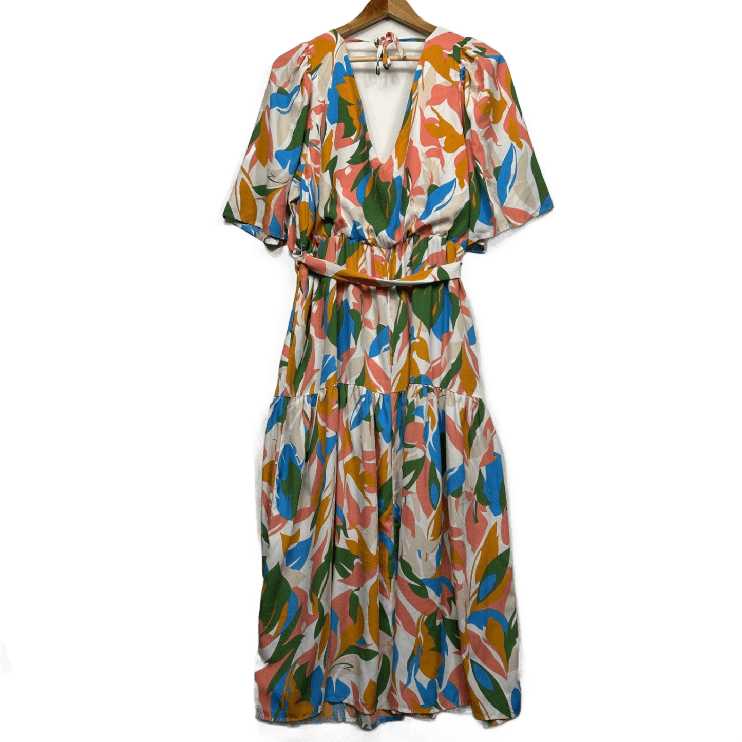 Spicy Sugar Multicoloured Short Sleeve Maxi V Neck Boho Dress Size 14