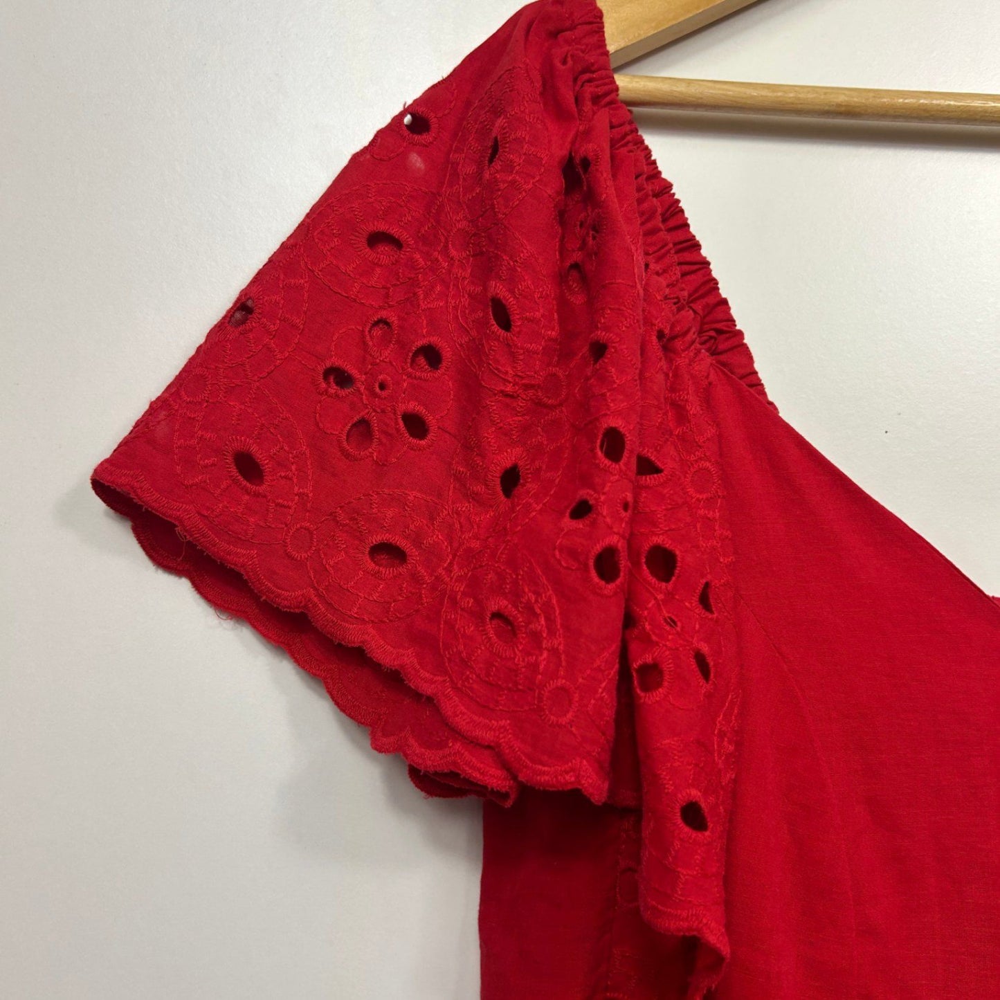 Emerge Short Sleeve Red Broderie Maxi Dress Size 12