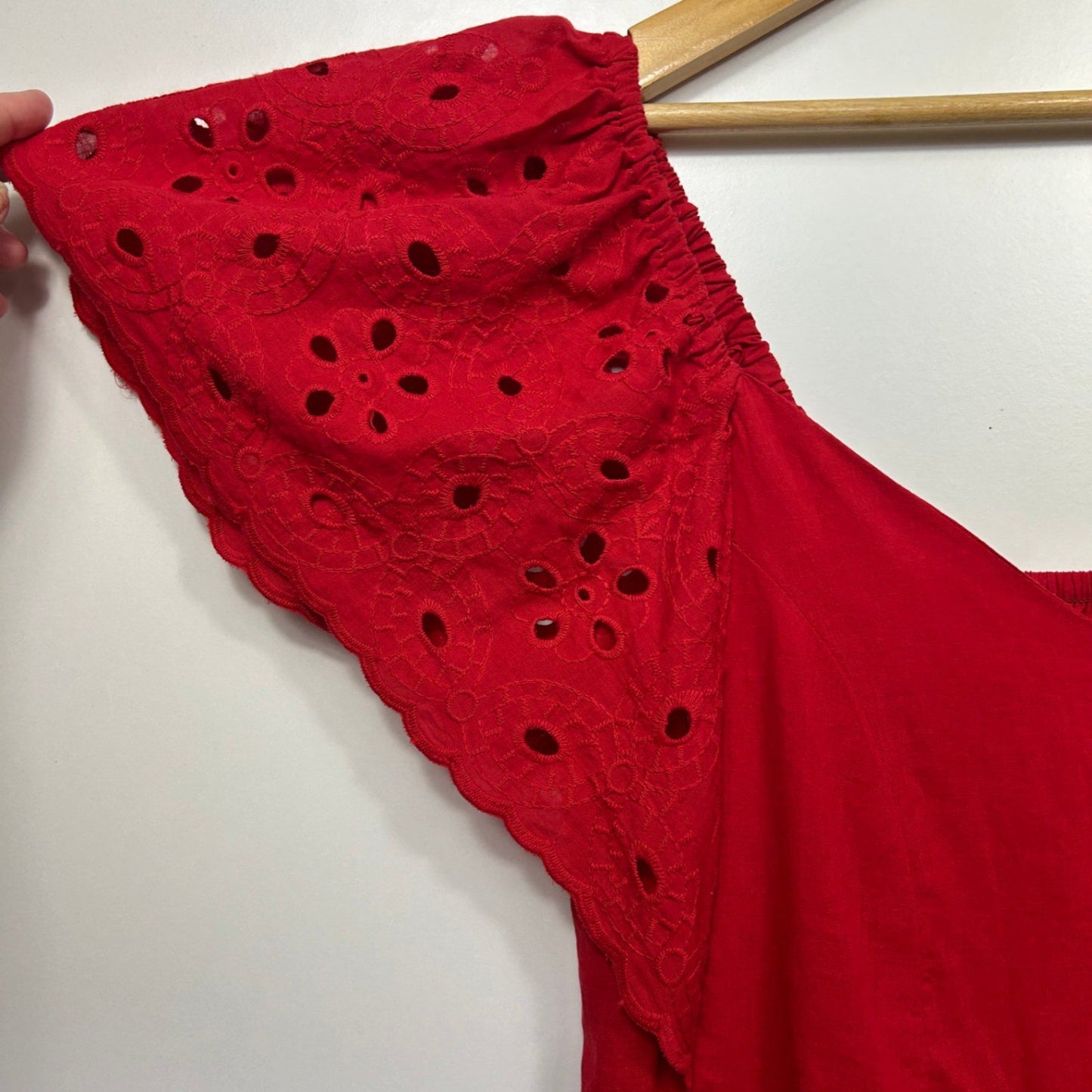 Emerge Short Sleeve Red Broderie Maxi Dress Size 12