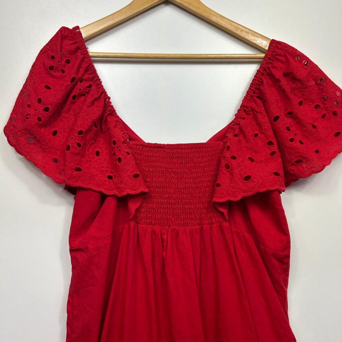 Emerge Short Sleeve Red Broderie Maxi Dress Size 12