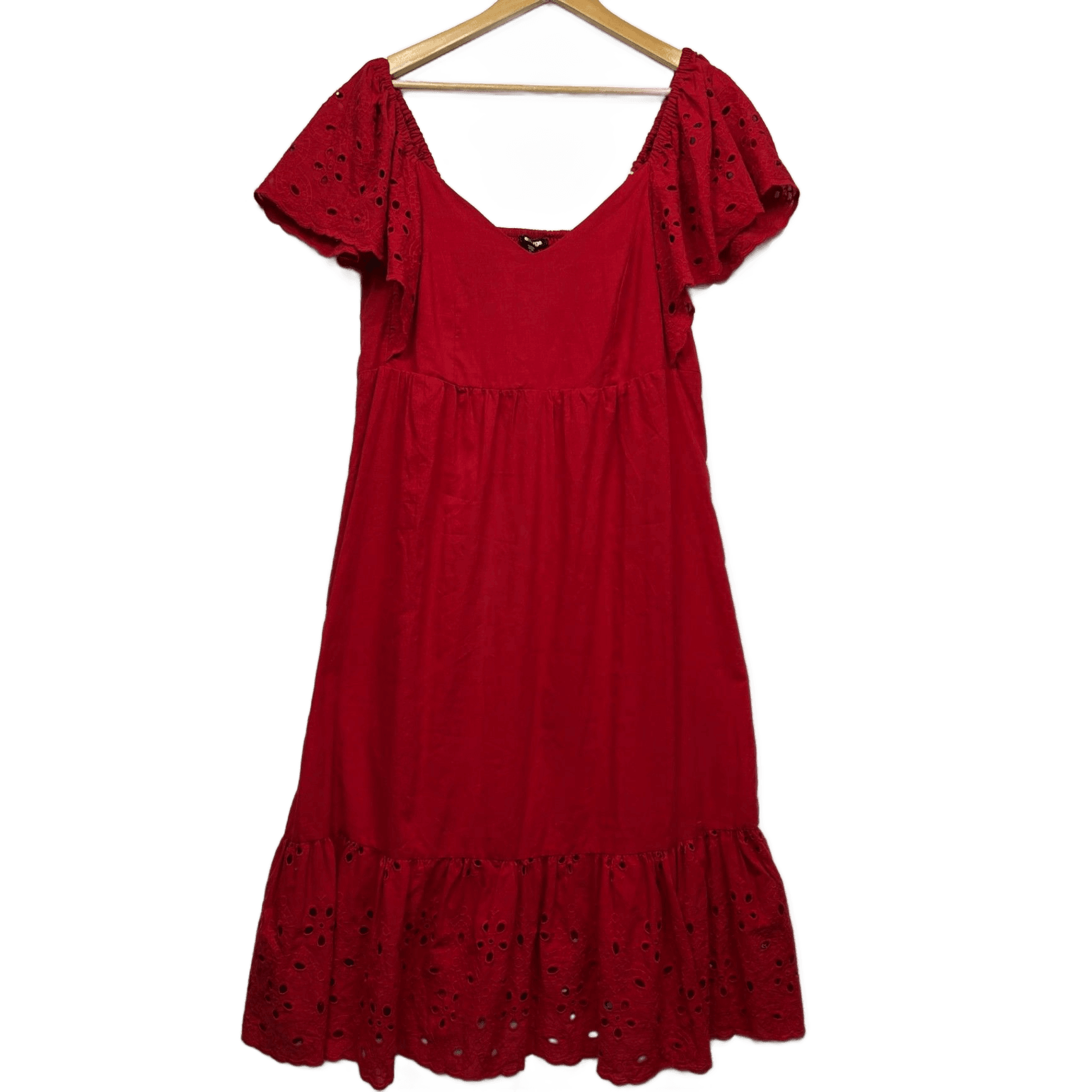 Emerge Short Sleeve Red Broderie Maxi Dress Size 12