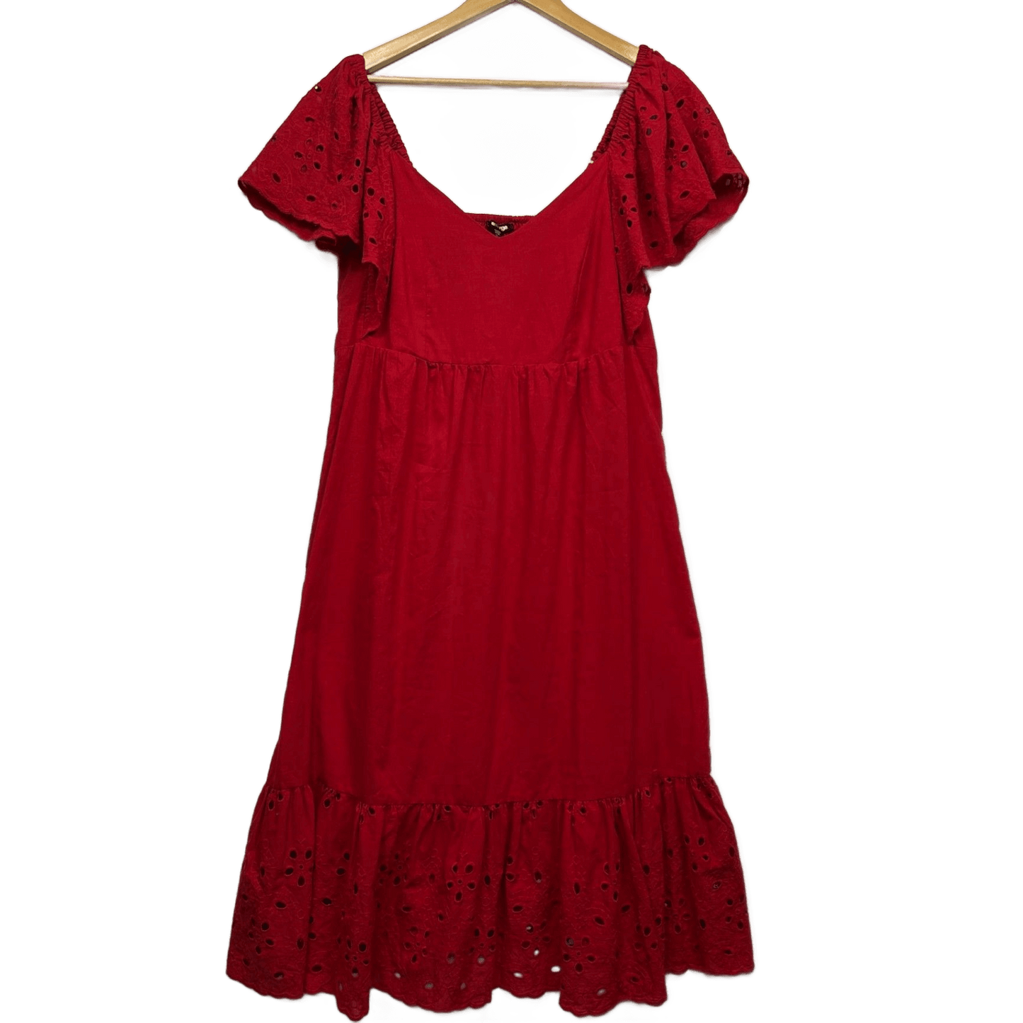 Emerge Short Sleeve Red Broderie Maxi Dress Size 12