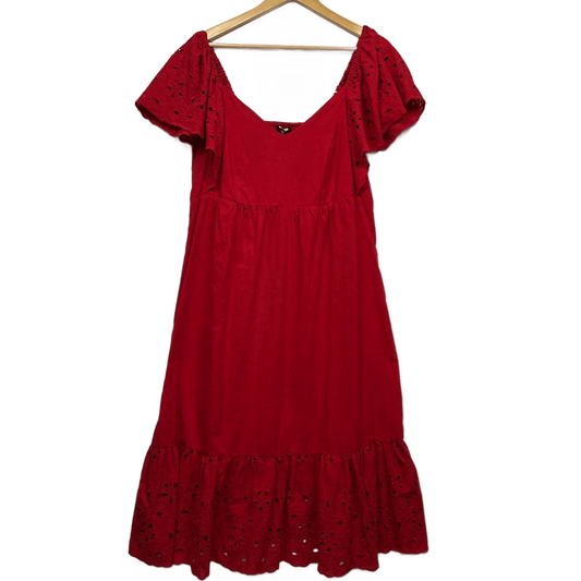 Emerge Short Sleeve Red Broderie Maxi Dress Size 12